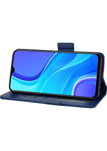 Xiaomi Redmi 9 Için Manyetik Toka Litchi Doku Telefon Kılıfı Pu Deri Cüzdan Standı Koruyucu Kapak-Koyu Mavi (Yurt Dışından)