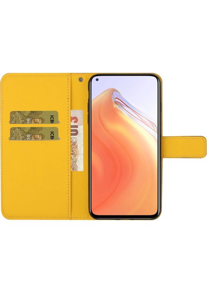 Baskılı Çiçek Cüzdan Deri Mıknatıs Toka Kılıfı Xiaomi Mi 10T 5G/10T Pro 5g-Sarı Için Kayışlı (Yurt Dışından)