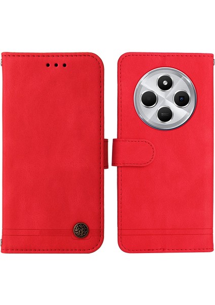 Xiaomi Redmi Için 14C 4g Cüzdan Kılıf Skin-Touch Deri Telefon Kapağı Ağacı Desen Donanım-Kırmızı (Yurt Dışından)