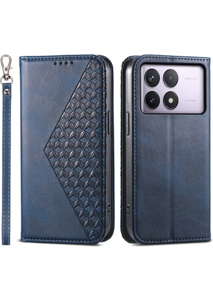Xiaomi Poco F6 Pro 5g Cüzdan Telefon Kılıfı Buzağı Dokusu Pu Deri Kapak Çevirin-Mavi (Yurt Dışından)