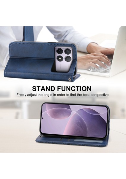 Xiaomi Poco F6 Pro 5g Cüzdan Telefon Kılıfı Buzağı Dokusu Pu Deri Kapak Çevirin-Mavi (Yurt Dışından) modelleri