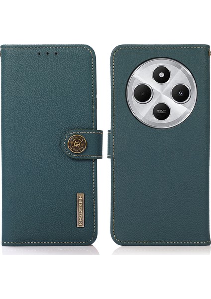 Xiaomi Redmi 14C 4g Kılıf Hakiki Inek Deri Cüzdan Telefon Kapağı-Yeşil (Yurt Dışından)