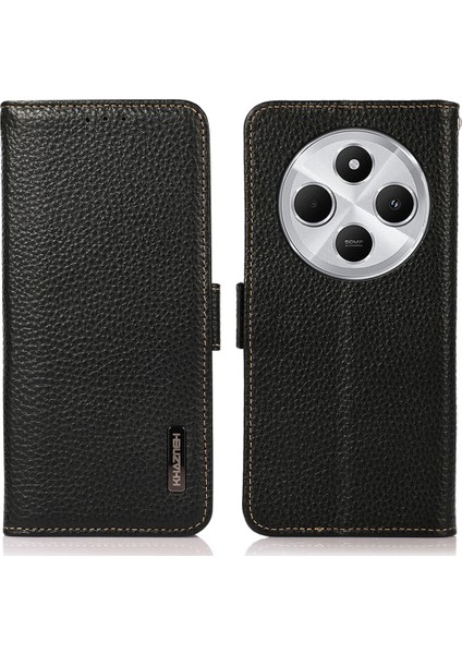Xiaomi Redmi Için 14C 4g Telefon Kılıfı Hakiki Inek Deri Kapak Rfıd Engelleme-Siyah (Yurt Dışından)
