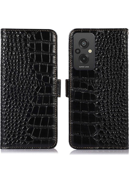 Xiaomi Redmi Için 11 Başbakan 4g Timsah Doku Telefon Kılıfı Hakiki Inek Derisi Deri Cüzdan Standı Rfıd Engelleme Anti-Damla Kapak-Siyah (Yurt Dışından)