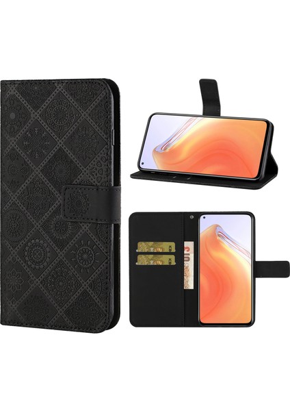 Baskılı Çiçek Cüzdan Deri Mıknatıslı Toka Kılıfı Xiaomi Mi 10T 5G/10T Pro 5g-Siyah Için Kayışlı (Yurt Dışından)