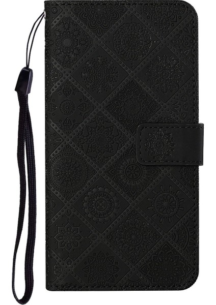 Baskılı Çiçek Cüzdan Deri Mıknatıslı Toka Kılıfı Xiaomi Mi 10T 5G/10T Pro 5g-Siyah Için Kayışlı (Yurt Dışından)