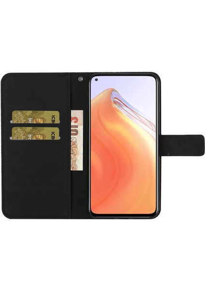 Baskılı Çiçek Cüzdan Deri Mıknatıslı Toka Kılıfı Xiaomi Mi 10T 5G/10T Pro 5g-Siyah Için Kayışlı (Yurt Dışından)