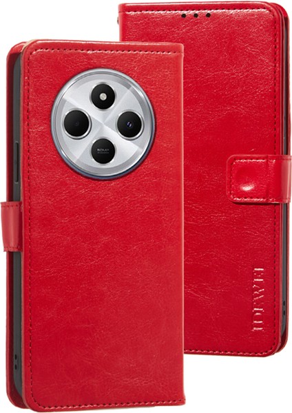 Xiaomi Redmi 14C 4g Standlı Kılıf Crazy Horse Dokulu Deri Telefon Kapağı-Kırmızı (Yurt Dışından)