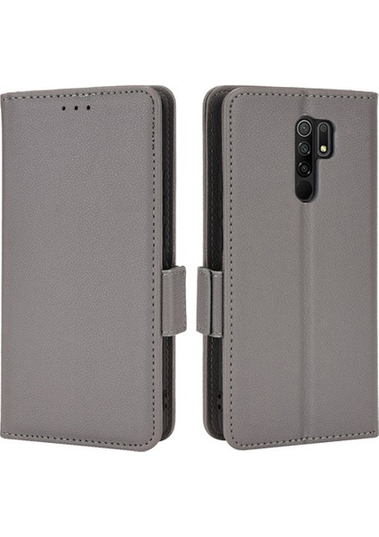 Xiaomi Redmi 9 Için Manyetik Toka Litchi Doku Telefon Kılıfı Pu Deri Cüzdan Standı Koruyucu Kapak-Gri (Yurt Dışından)