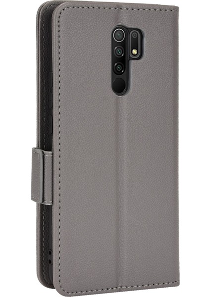 Xiaomi Redmi 9 Için Manyetik Toka Litchi Doku Telefon Kılıfı Pu Deri Cüzdan Standı Koruyucu Kapak-Gri (Yurt Dışından)