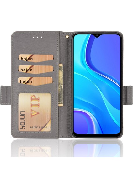 Xiaomi Redmi 9 Için Manyetik Toka Litchi Doku Telefon Kılıfı Pu Deri Cüzdan Standı Koruyucu Kapak-Gri (Yurt Dışından)