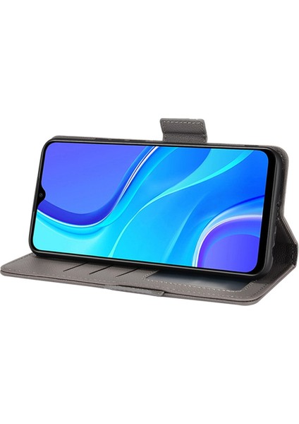 Xiaomi Redmi 9 Için Manyetik Toka Litchi Doku Telefon Kılıfı Pu Deri Cüzdan Standı Koruyucu Kapak-Gri (Yurt Dışından)