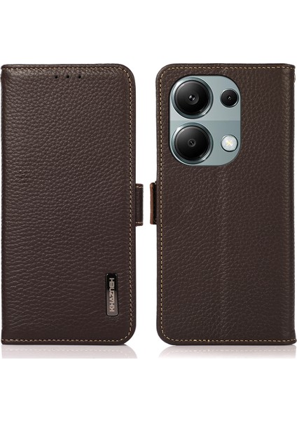 Xiaomi Redmi Note 13 Pro 4g Cüzdan Kılıfı Rfıd Engelleme Hakiki Inek Deri Telefon Kapağı-Kahverengi (Yurt Dışından)