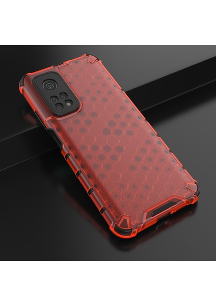 Xiaomi Mi 10T 5g/mi 10T Pro 5g-Kırmızı Için Petek Izgara Desenli Tpu+Pc Birleşik Kılıf (Yurt Dışından)