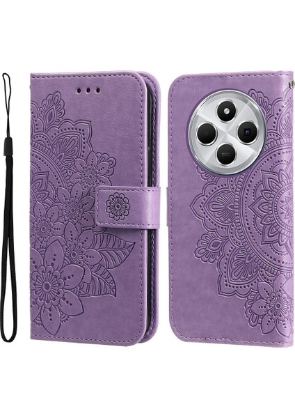 Xiaomi Redmi 14C 4g Kılıf Pu Deri Cüzdan Çiçek Telefon Kapak Standı Görünüm-Mor Için (Yurt Dışından)