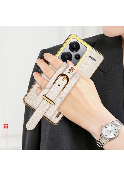 Xiaomi Redmi Note 13 Pro+5g Cep Telefonu Kılıfı Elektroliz Deri + Tpu Bileklik Kickstand Kapak-Siyah (Yurt Dışından)