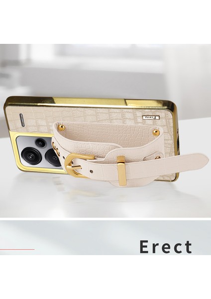 Xiaomi Redmi Note 13 Pro+5g Cep Telefonu Kılıfı Elektroliz Deri + Tpu Bileklik Kickstand Kapak-Siyah (Yurt Dışından)