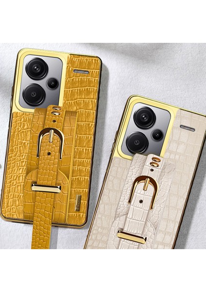 Xiaomi Redmi Note 13 Pro+5g Cep Telefonu Kılıfı Elektroliz Deri + Tpu Bileklik Kickstand Kapak-Siyah (Yurt Dışından)