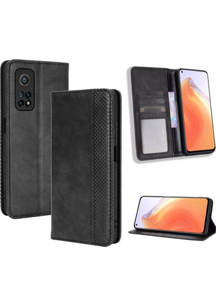 Xiaomi Redmi K30S-SIYAH Için Otomatik Emmeli Retro Deri Kılıf Kapağı (Yurt Dışından)