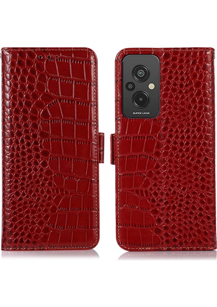 Xiaomi Redmi Için 11 Başbakan 4g Timsah Doku Telefon Kılıfı Hakiki Inek Derisi Deri Cüzdan Standı Rfıd Engelleme Anti-Damla Kapak-Kırmızı (Yurt Dışından)