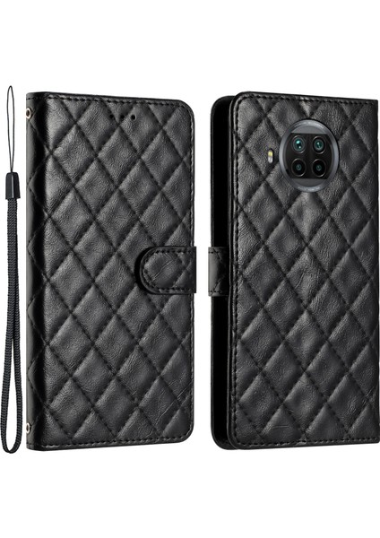 Xiaomi Mi 10I 5G/10T Lite 5g Cüzdan Standı Telefon Deri Kapak-Siyah Için Dikiş Hattı Eşkenar Dörtgen Kılıf (Yurt Dışından)