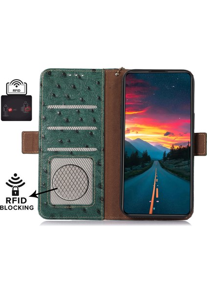 Xiaomi Redmi Note 13 Pro+5g Telefon Kılıfı Devekuşu Dokusu Hakiki Inek Deri Kapak-Yeşil (Yurt Dışından) modelleri