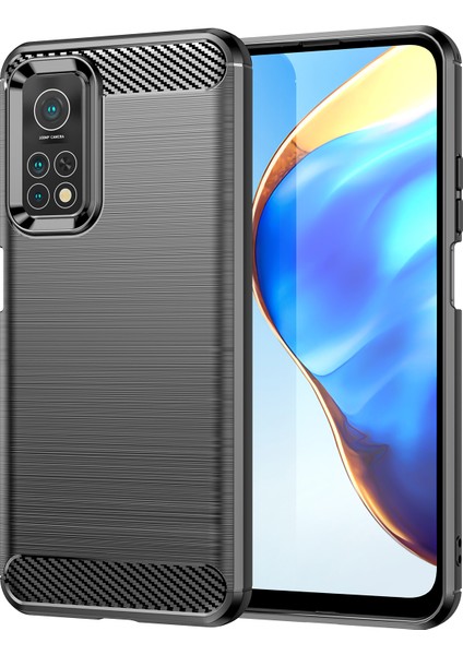 1.8mm Düşmeye Dayanıklı Karbon Fiber Fırçalanmış Doku Tpu Case Arka Cep Telefonu Kapağı Xiaomi Mi 10T 5G/10T Pro 5g-Siyah (Yurt Dışından)