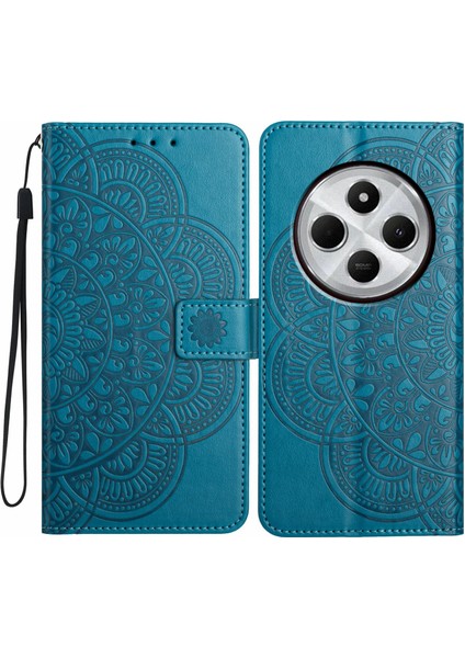 Xiaomi Redmi 14C 4g Deri Kılıf Kart Yuvaları Mandala Desenli Telefon Kapağı Stand-Mavi Için (Yurt Dışından)