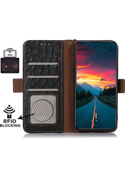 Xiaomi Redmi Note 13 Pro+5g Telefon Kılıfı Devekuşu Dokulu Hakiki Inek Deri Kapak-Siyah (Yurt Dışından) modelleri