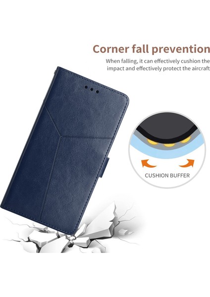HT01 Xiaomi Redmi 14C 4g Kılıf Y-Şekilli Çizgiler Baskı Deri Telefon Kapağı-Mavi (Yurt Dışından)