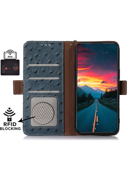 Xiaomi Redmi Note 12 Turbo Cüzdan Standı Için Rfıd Engelleme Telefon Kılıfı Hakiki Inek Deri Kapak-Mavi (Yurt Dışından)