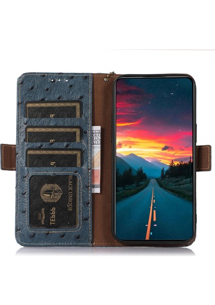 Xiaomi Redmi Note 12 Turbo Cüzdan Standı Için Rfıd Engelleme Telefon Kılıfı Hakiki Inek Deri Kapak-Mavi (Yurt Dışından)