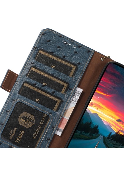 Xiaomi Redmi Note 12 Turbo Cüzdan Standı Için Rfıd Engelleme Telefon Kılıfı Hakiki Inek Deri Kapak-Mavi (Yurt Dışından)