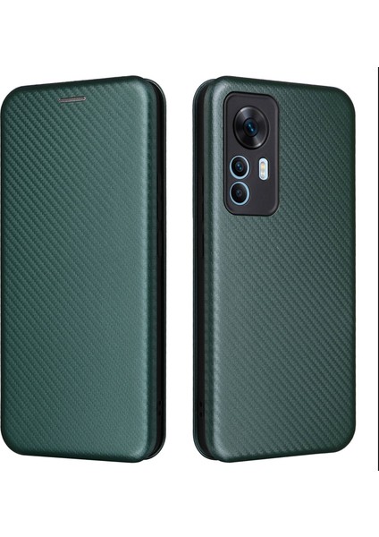 Xiaomi 12T 5g Pu Deri Telefon Kılıfı Kart Yuvası Standı Karbon Fiber Doku Anti-Çizik Manyetik Emme Kapak Çevirin-Yeşil (Yurt Dışından)