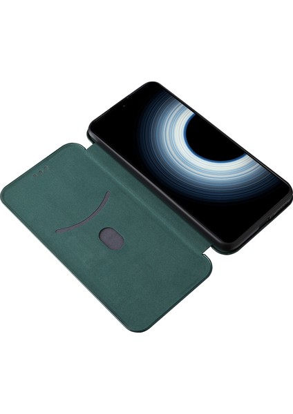 Xiaomi 12T 5g Pu Deri Telefon Kılıfı Kart Yuvası Standı Karbon Fiber Doku Anti-Çizik Manyetik Emme Kapak Çevirin-Yeşil (Yurt Dışından) modelleri