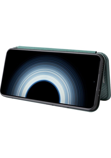 Xiaomi 12T 5g Pu Deri Telefon Kılıfı Kart Yuvası Standı Karbon Fiber Doku Anti-Çizik Manyetik Emme Kapak Çevirin-Yeşil (Yurt Dışından) fırsatları