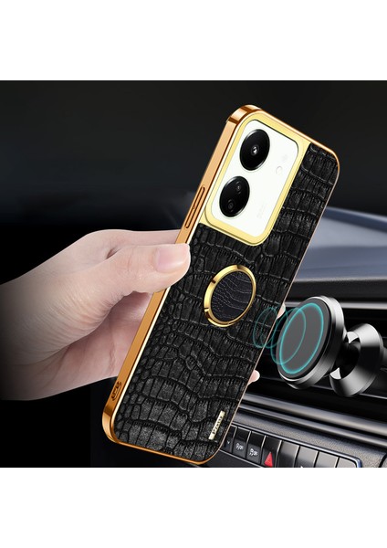 Xiaomi Poco M6 5g Kılıf Timsah Doku Halkası Kickstand Elektroliz Deri + Tpu Telefon Kapağı-Kırmızı (Yurt Dışından)