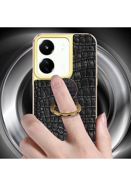 Xiaomi Poco M6 5g Kılıf Timsah Doku Halkası Kickstand Elektroliz Deri + Tpu Telefon Kapağı-Kırmızı (Yurt Dışından)