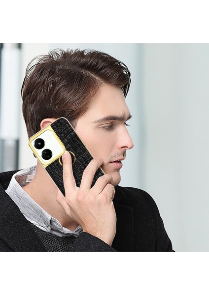 Xiaomi Poco M6 5g Kılıf Timsah Doku Halkası Kickstand Elektroliz Deri + Tpu Telefon Kapağı-Kırmızı (Yurt Dışından)