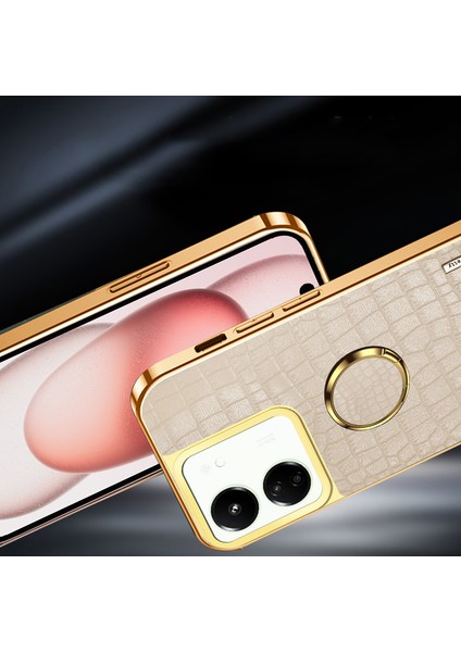 Xiaomi Poco M6 5g Kılıf Timsah Doku Halkası Kickstand Elektroliz Deri + Tpu Telefon Kapağı-Kırmızı (Yurt Dışından)