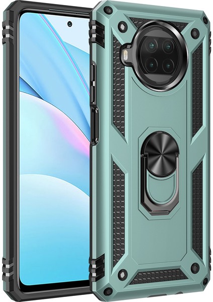 Xiaomi Mi 10T Lite 5g-Siyahımsı Yeşil Için Halka Destekli Düşmeyi Önleyen Pc+Tpu Hibrit Telefon Kabuğu (Yurt Dışından)