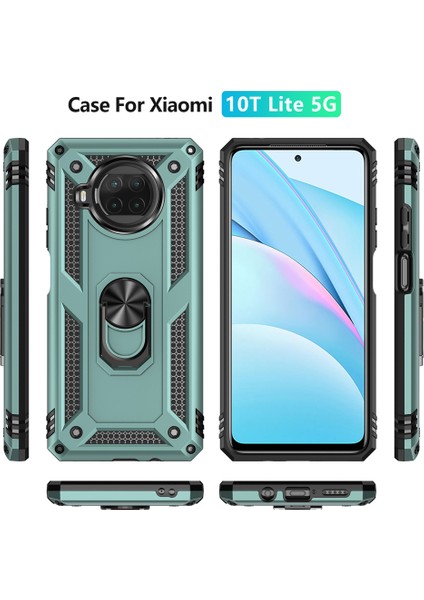 Xiaomi Mi 10T Lite 5g-Siyahımsı Yeşil Için Halka Destekli Düşmeyi Önleyen Pc+Tpu Hibrit Telefon Kabuğu (Yurt Dışından)