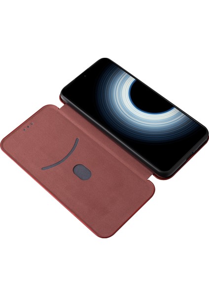 Xiaomi 12T 5g Pu Deri Telefon Kılıfı Kart Yuvası Standı Karbon Fiber Doku Anti-Çizik Manyetik Emme Kapak Çevirin-Kahverengi (Yurt Dışından) modelleri