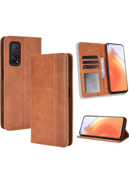 Xiaomi Redmi K30S-BROWN Için Otomatik Emmeli Retro Deri Kılıf Kapağı (Yurt Dışından)