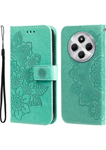 Xiaomi Redmi 14C 4g Kılıf Için Pu Deri Cüzdan Çiçek Telefon Kapak Standı Görünüm-Yeşil (Yurt Dışından)