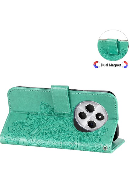 Xiaomi Redmi 14C 4g Kılıf Için Pu Deri Cüzdan Çiçek Telefon Kapak Standı Görünüm-Yeşil (Yurt Dışından) fırsatları