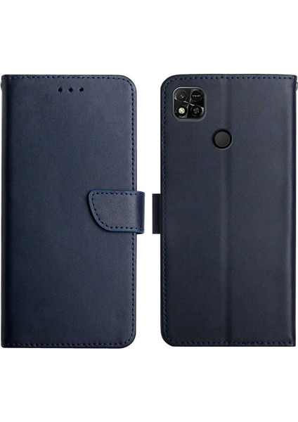 Xiaomi Redmi Için 10A Nappa Doku Anti-Damla Cüzdan Kılıf Hakiki Deri Manyetik Telefon Koruyucu Stand-Mavi (Yurt Dışından)
