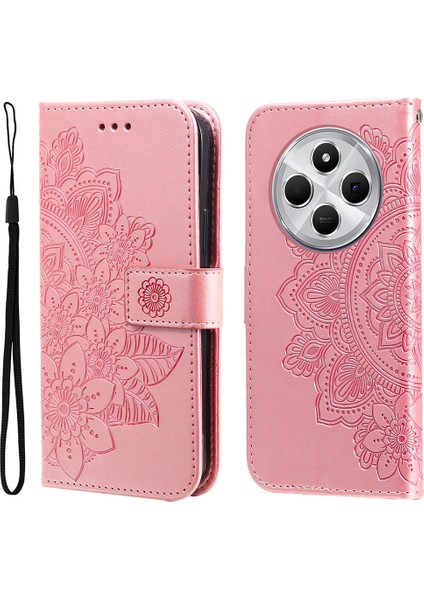 Xiaomi Redmi 14C 4g Kılıf Pu Deri Cüzdan Çiçek Telefon Kapak Standı Görünüm-Pembe (Yurt Dışından)