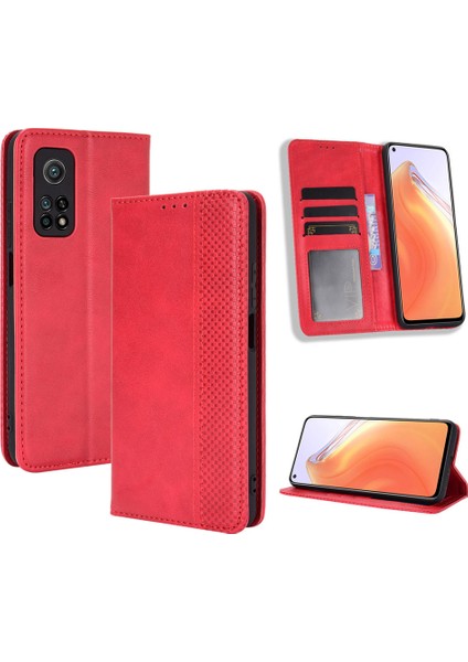Xiaomi Redmi K30S-KIRMIZI Için Otomatik Emmeli Retro Deri Kılıf Kapağı (Yurt Dışından)