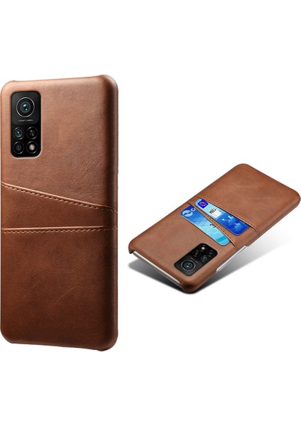 Xiaomi Redmi K30S-BROWN Için Çift Kart Yuvalı Pu Deri Kaplamalı Plastik Kılıf (Yurt Dışından)
